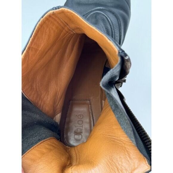 Chloé Black Leather Ankle Boots Size 9.5 With Side Zipper & Block Heel - COA - Picture 4 of 12